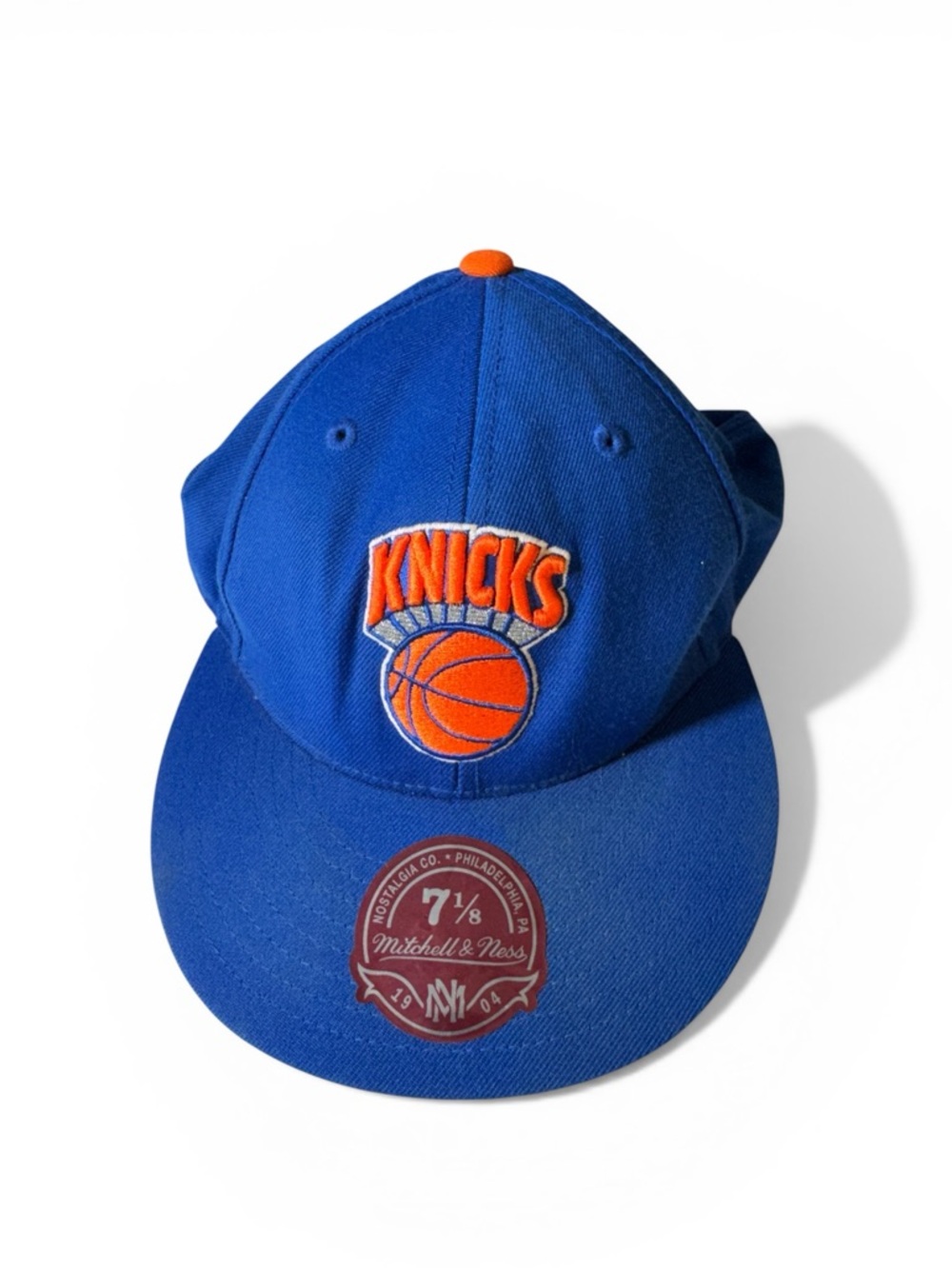 Mitchell & Ness mens 7 1/8 blue orange New York Knicks basketball wool hat cap